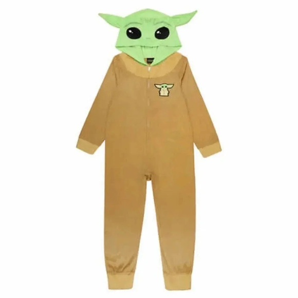StarâWarsâKids' HoodedâBlanket Sleeper Size 4 6 Mandalorian One Piece Sleeper - Picture 1 of 6